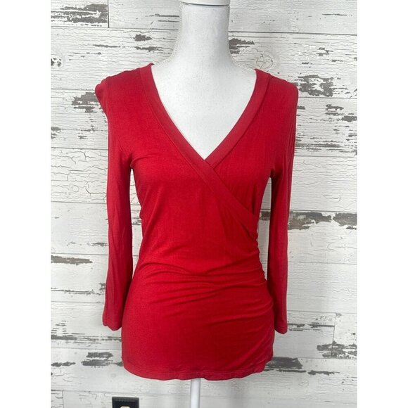 VINTAGE CABI Faux Wrap Blouse Lipstick Red  Long Sleeve Sz M #131 EUC - Picture 1 of 4